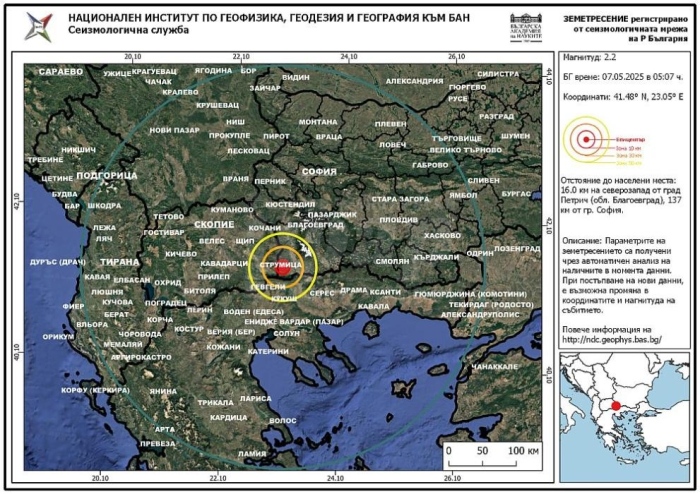 Слабо земетресение край Петрич